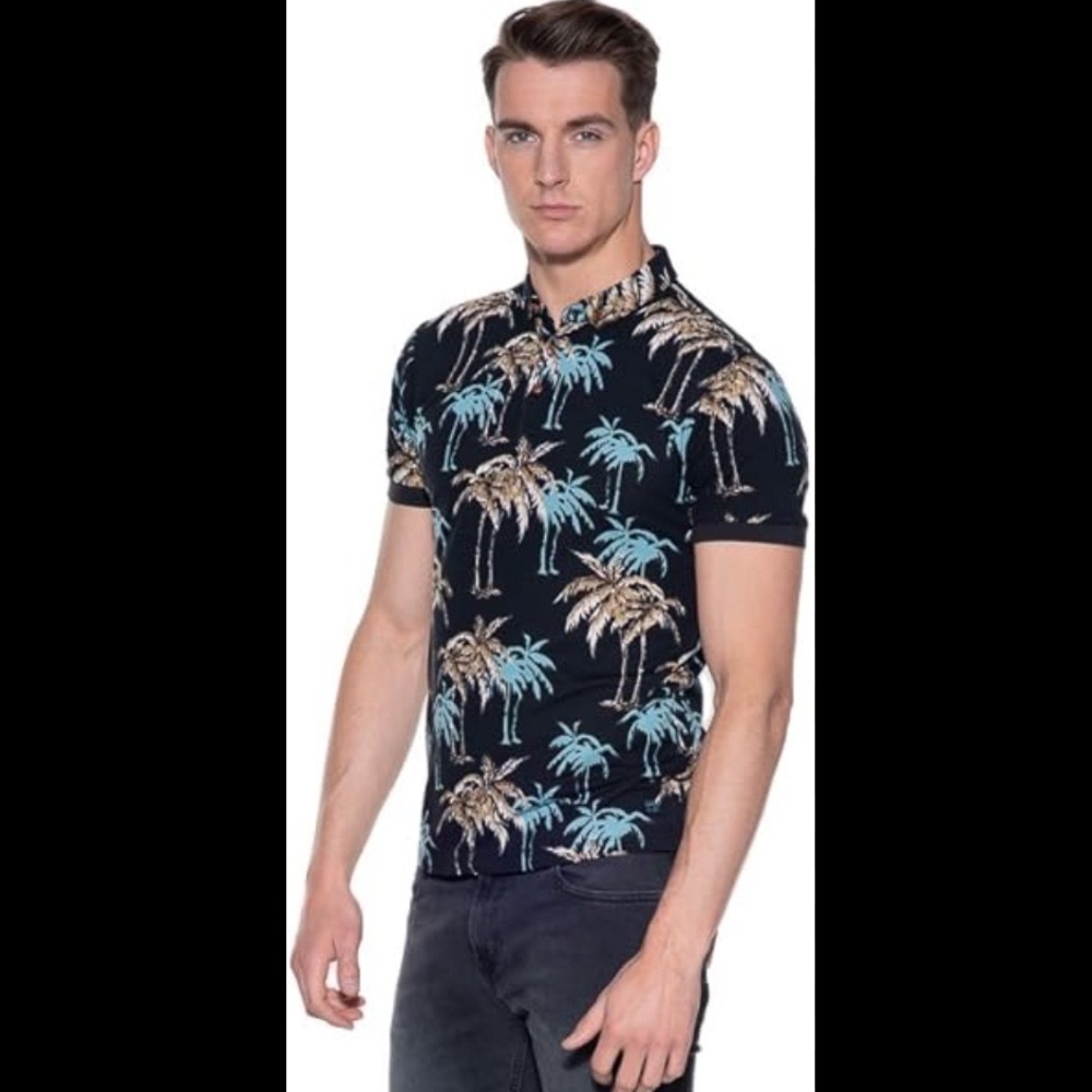 Scotch & Soda Beach Freek Palm Tree Hawaiian Polo Medium